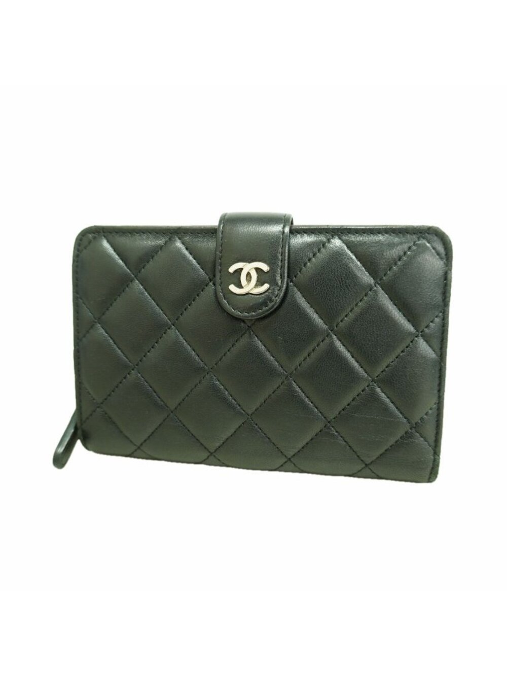 Chanel Wallet Quilted Lambskin Black Silver